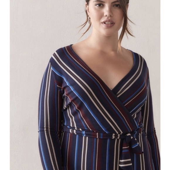 STUNNING 0X - Addition Elle | Striped Asymmetric Faux Wrap Dress - Picture 5 of 8